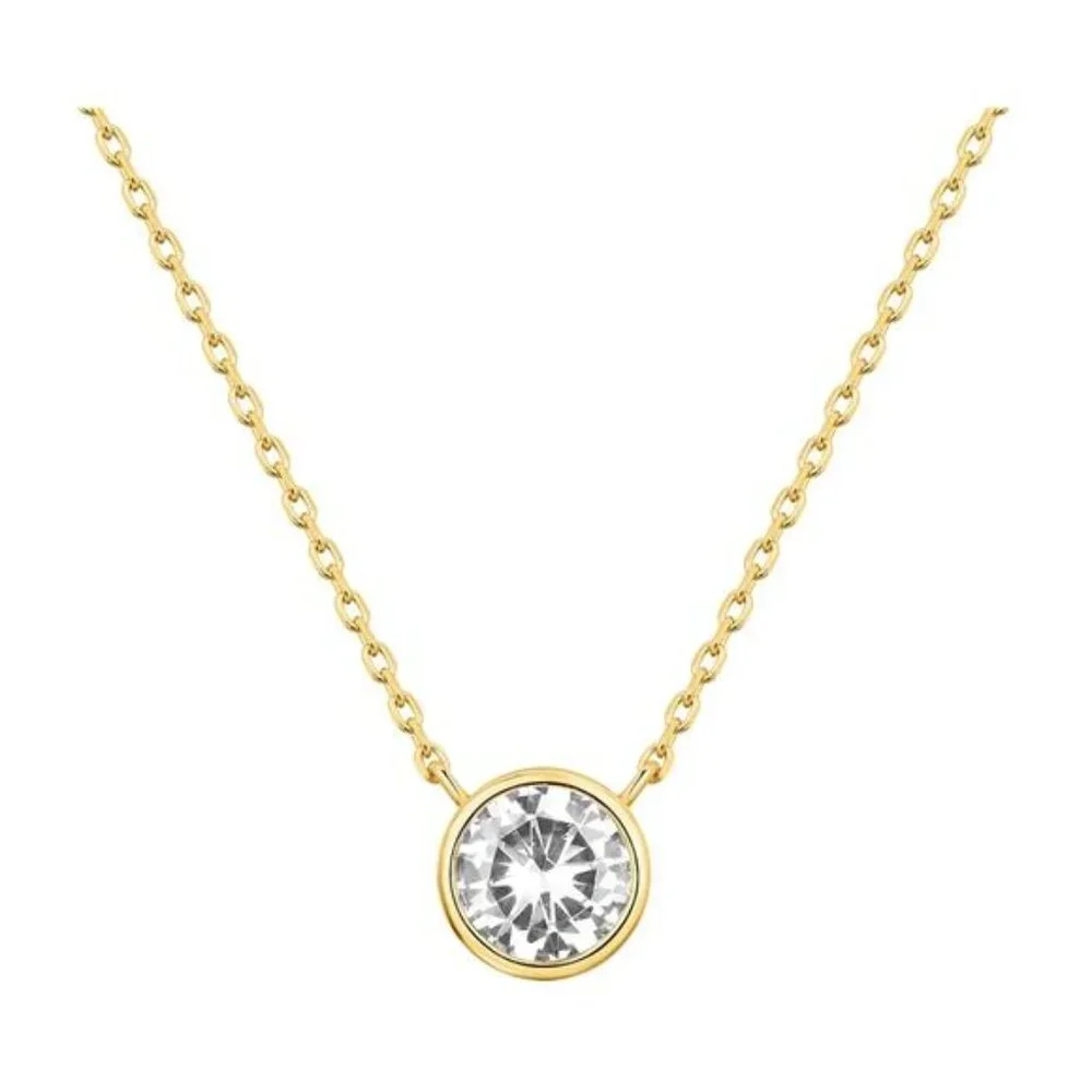 14K Gold Plated Circle CZ Solitaire Necklace Dainty Cubic Zirconia Halo Choker